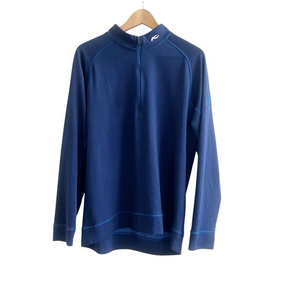 Kjus Men's 52/Large 1/4 Zip Long Sleeve Blue Performance Golf Stretch Pullover - Picture 1 of 11